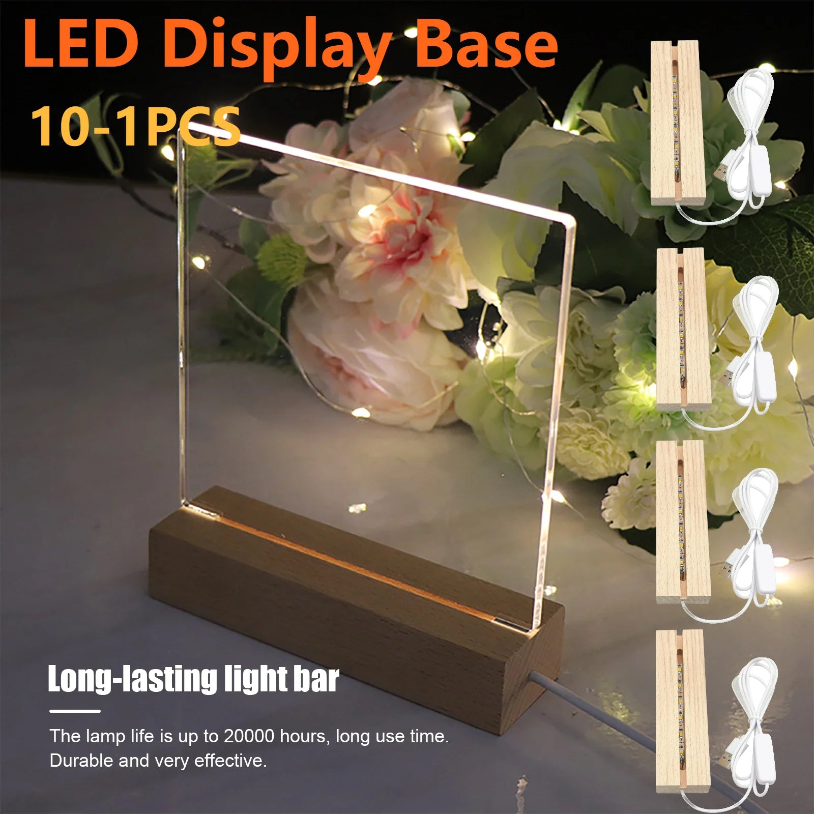 LED Wood Display Base-rectangle Crystal Lighted Base Stand Acrylic