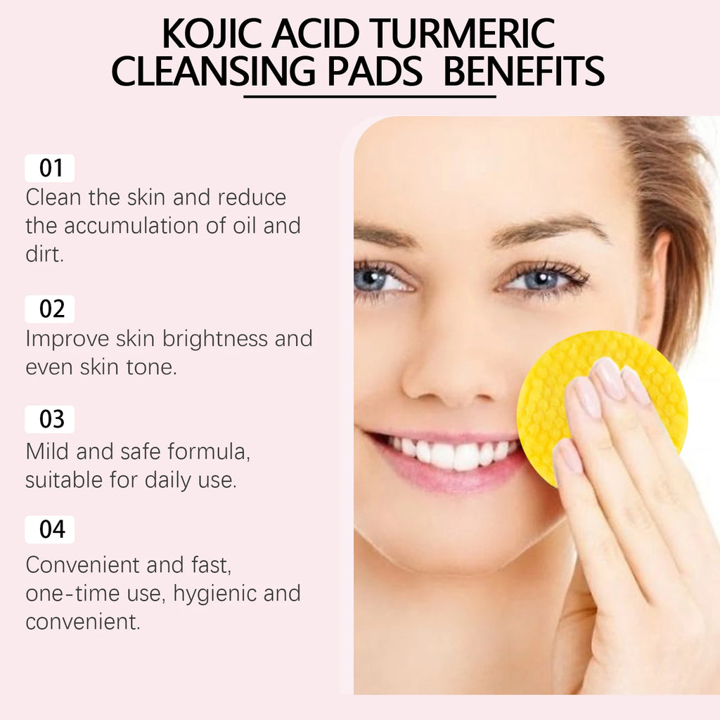 40pcs Turmeric Kojic Acid Facial Cleansing Pads Exfoliating Cleaning Remover Pores Dirt Moisturizing Daily Face Clean Skin Care Zpaxo