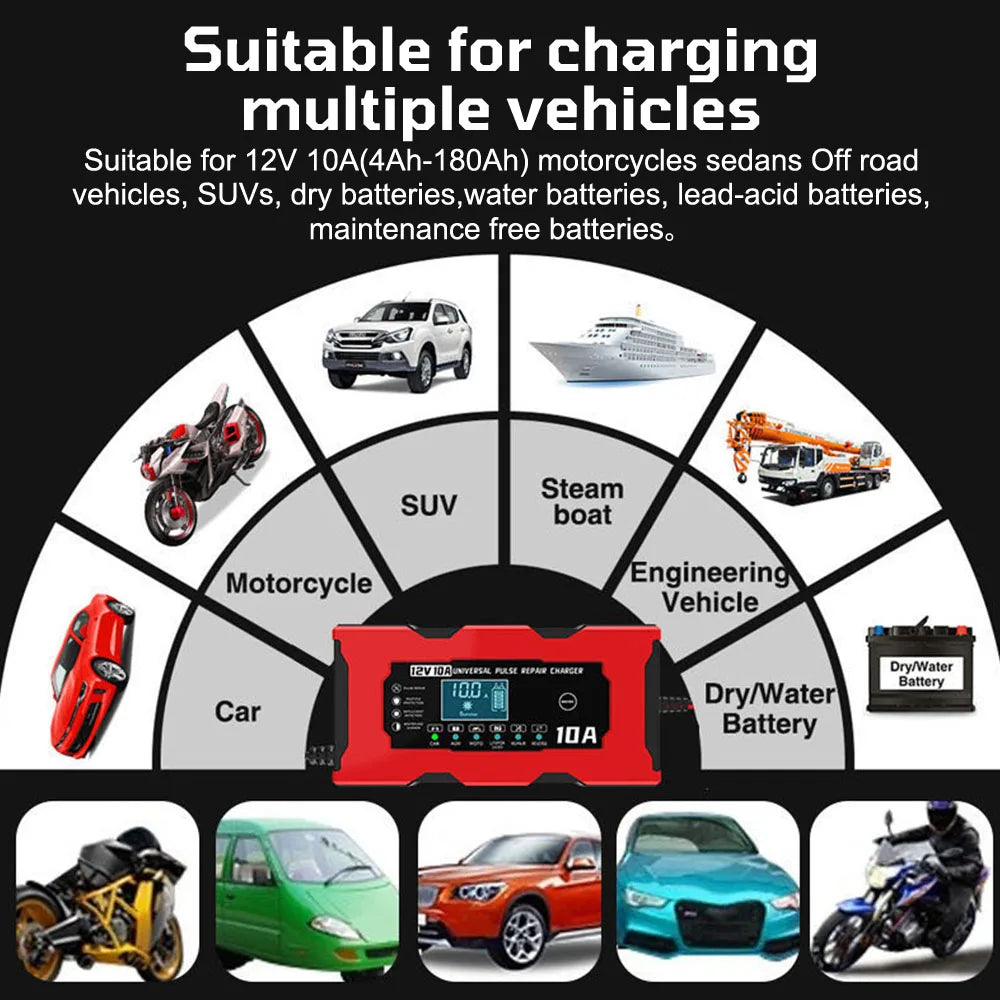 Digital LCD Display Car Battery Charger Pulse Repair Smart Charging