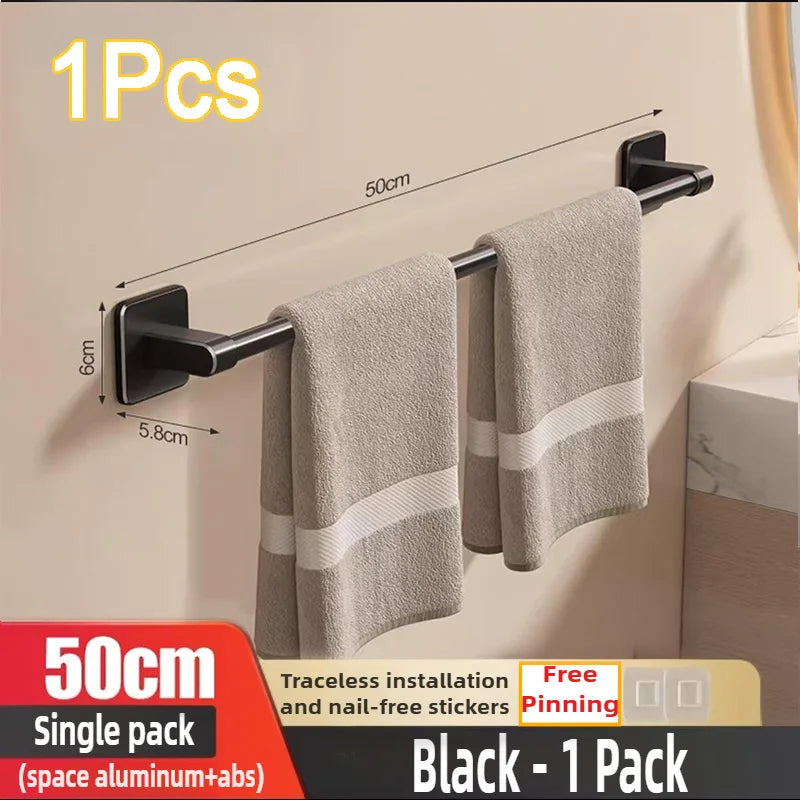 Wall Mounted Towel Rack Bathroom Storage Rack No Drilling Bathroom Horizontal Bar Towel Rack Kitchen Bathroom Accessories Zpaxo Black 50CM 1
