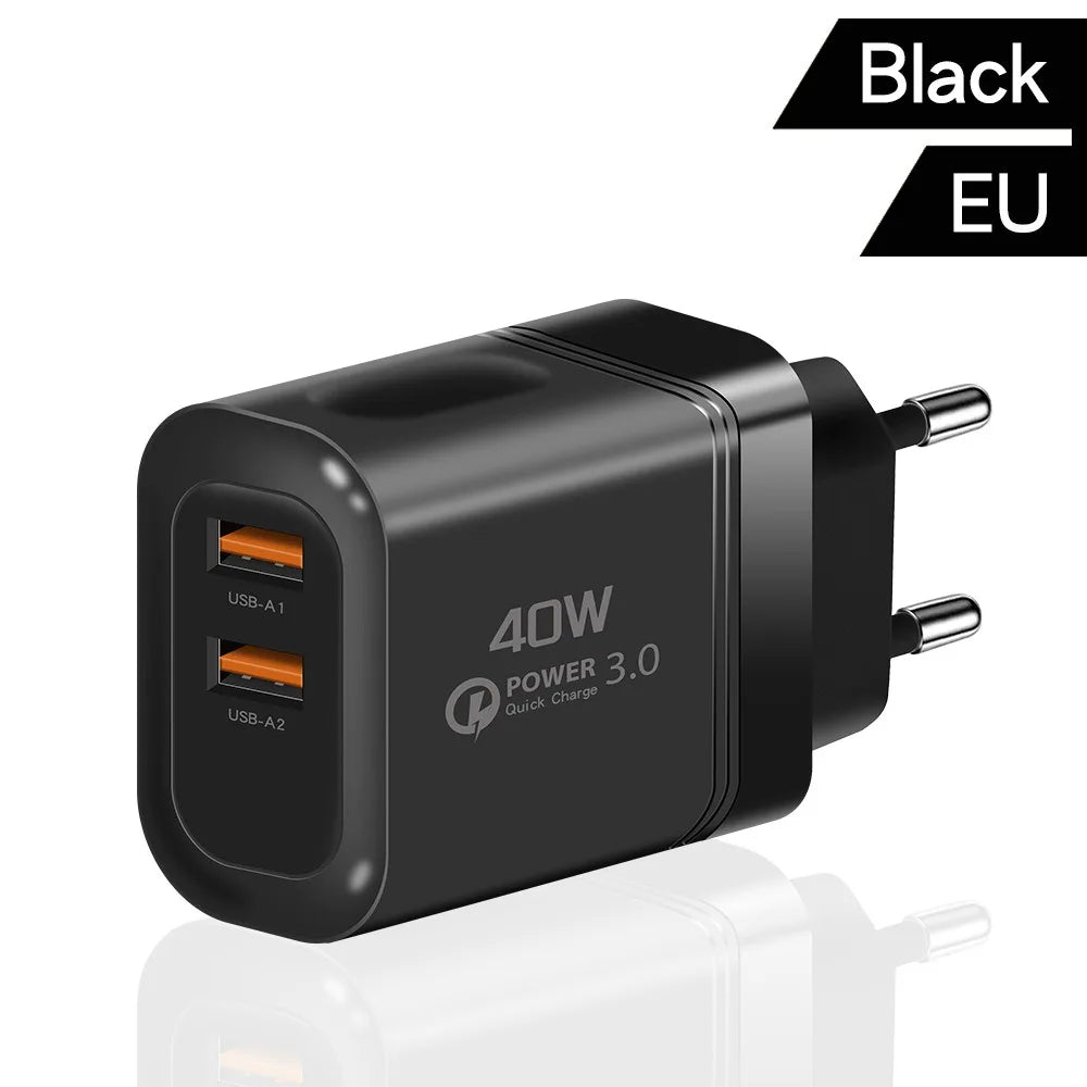 40W Dual USB Wall Charger – EU/US Plug, iPhone & Samsung USB Wall Charger Zpaxo EU Black