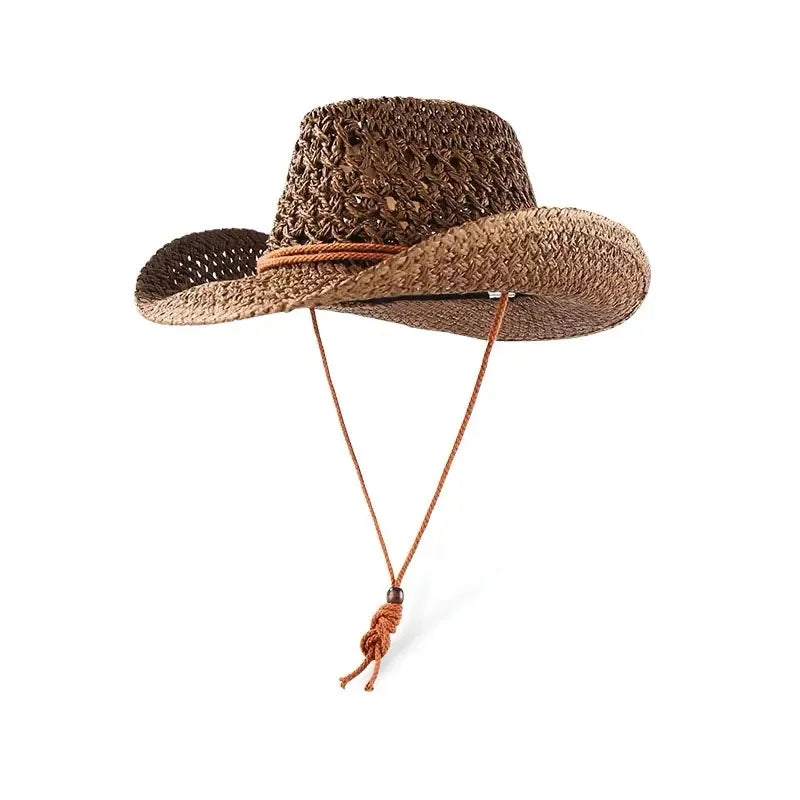 Womens Straw Western Cowboy Hat Foldable Wide Brim Summer Sun Hats