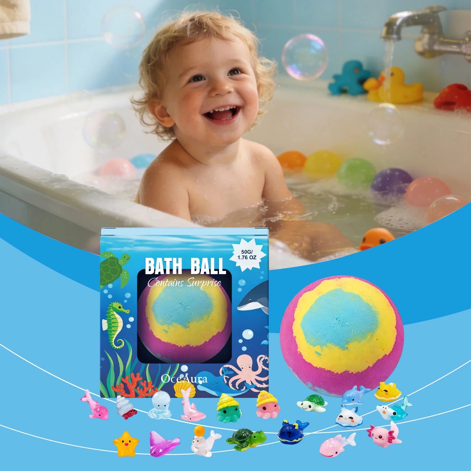 OceAura Kids Surprise Ocean Toy Bath Bomb – Fizzy Bath Ball Kids Bath Bomb Zpaxo