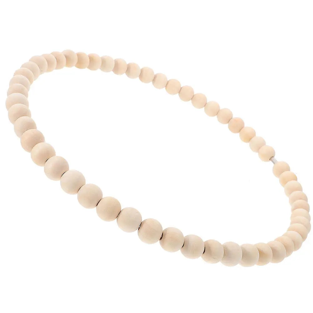 Natural Wood Bead Wreath Stainless Steel Hoop DIY Craft Boho