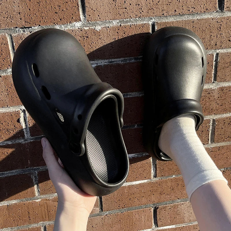 Women Men Summer Couple Closed Toe Hollow Slippers Anti-slip Thick Zpaxo black 40-41