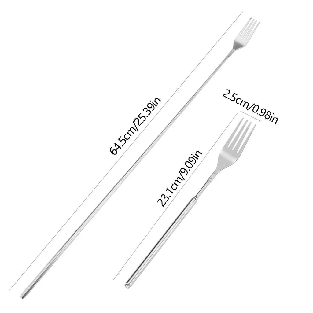 Stainless Steel Telescoping Fork Long Handle Barbecue Tool Camping