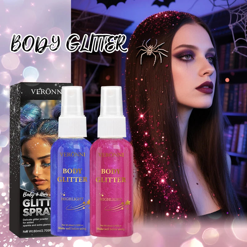 Glitter Hair Shimmer Spray,Multi-Purpose Body & Face Fine Mist Body Glow Body Highlighter Flakes Face,Body Hair Spray Makeup Zpaxo