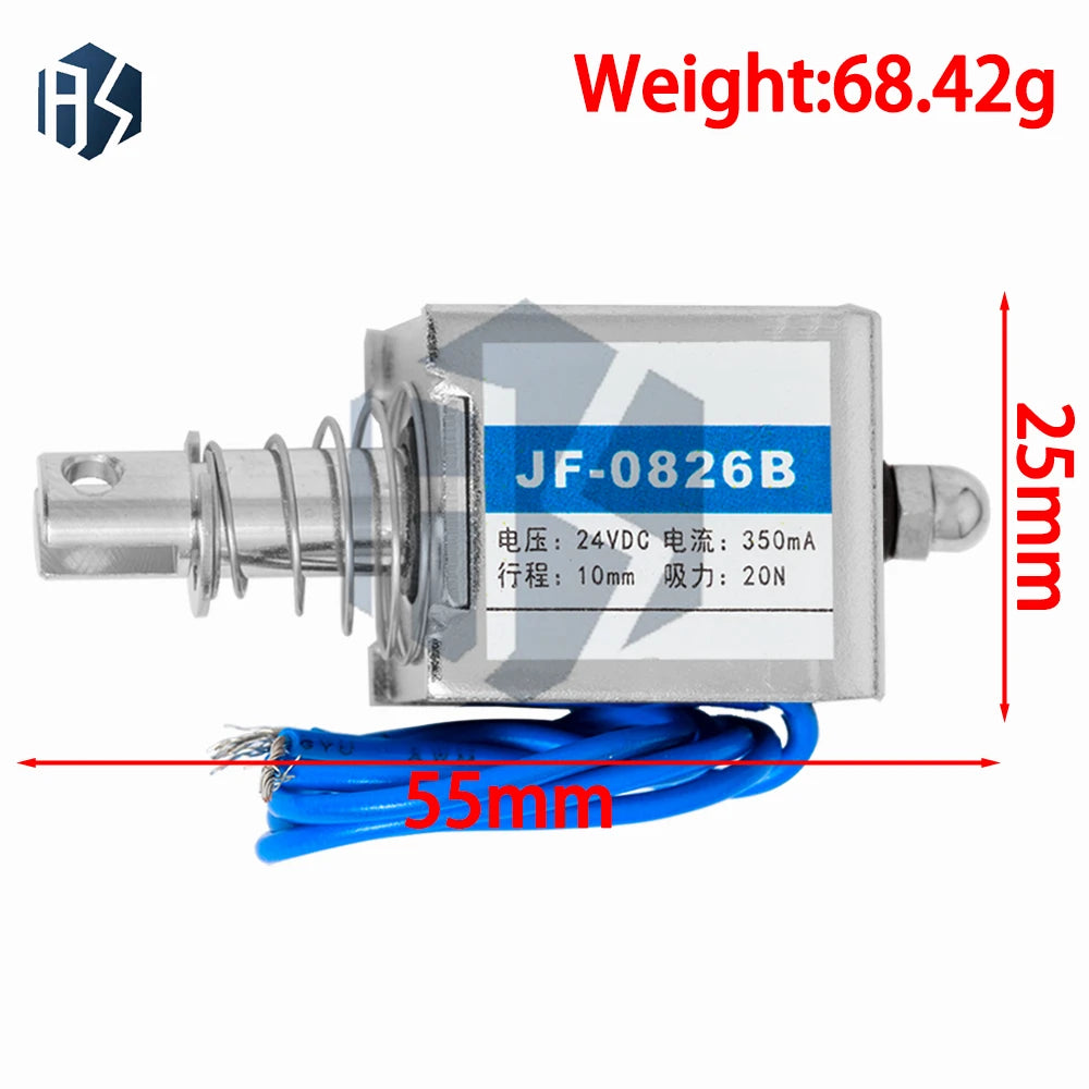 JF-0826B Open Frame Push-Pull Solenoid – 10mm Stroke 20N Force, 6V/12V/24V DC Multi-Voltage for Industrial Applications Zpaxo