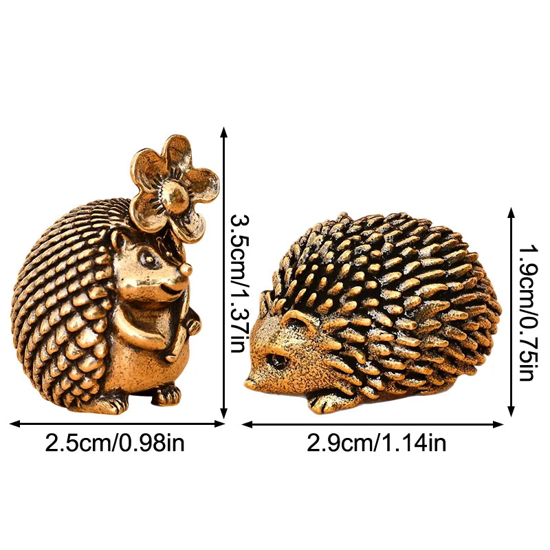 Retro Brass Ornament Small Hedgehog Figurines Copper Tea Pet Home Zpaxo