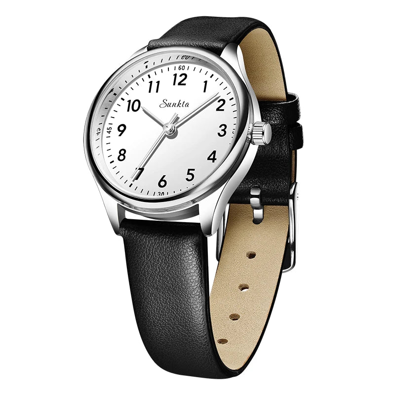 SUNKTA new fashion luxury women's quartz watches elegant leather Watches for Women waterproof simple ladies watches reloj+BOX Zpaxo Black silver white