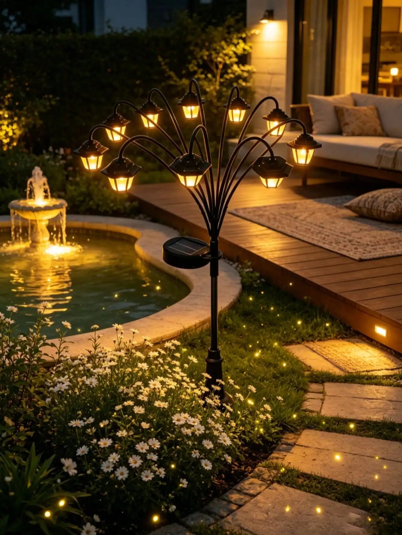 Ten-head Solar-powered Floor Lamp Retro-style Lantern