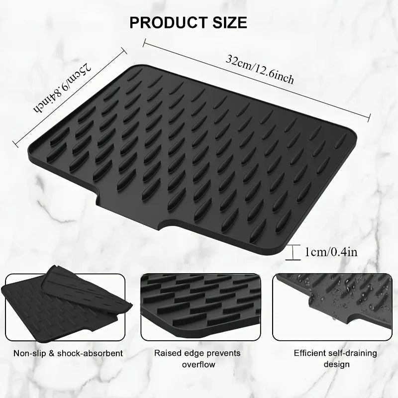 Non-slip Silicone Kitchen Drain Mat Built-in Drainage Design