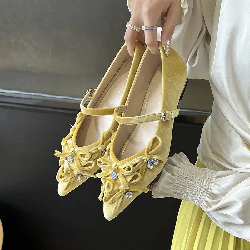 Flat Shoes for Women New Pointed Toe Rhinestones Shallow Soled Scoop Shoes Plus Size Women's Shoes 41 42 43 Zapatillas Mujer Zpaxo yellow 40