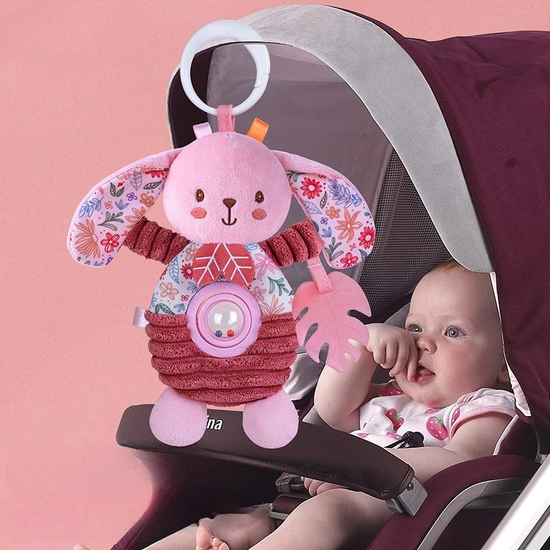 Baby Pink Crib Hanging Toy Cartoon Car Mounted Plush Auditory