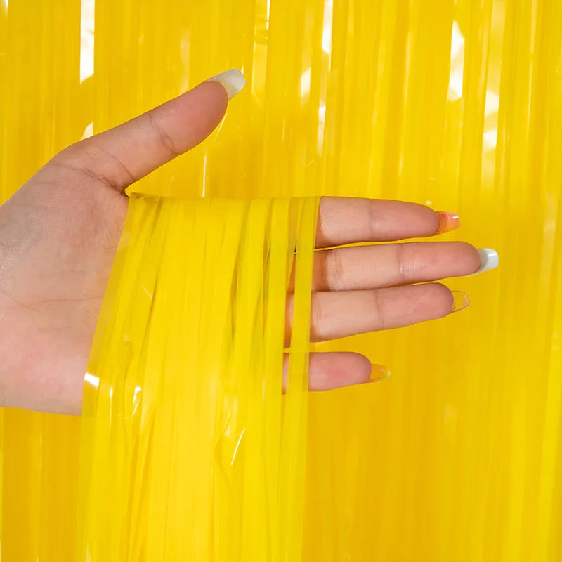 Pastel Fringe Foil Curtain Macaron Curtains Photo Booth Backdrop Zpaxo Macaron yellow 1 pack