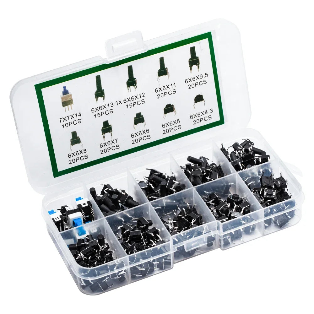 10-Assorted Tactile Switch Kit (180PCS): Mini Momentary Buttons for DIY Electronics Projects Zpaxo 180PCS