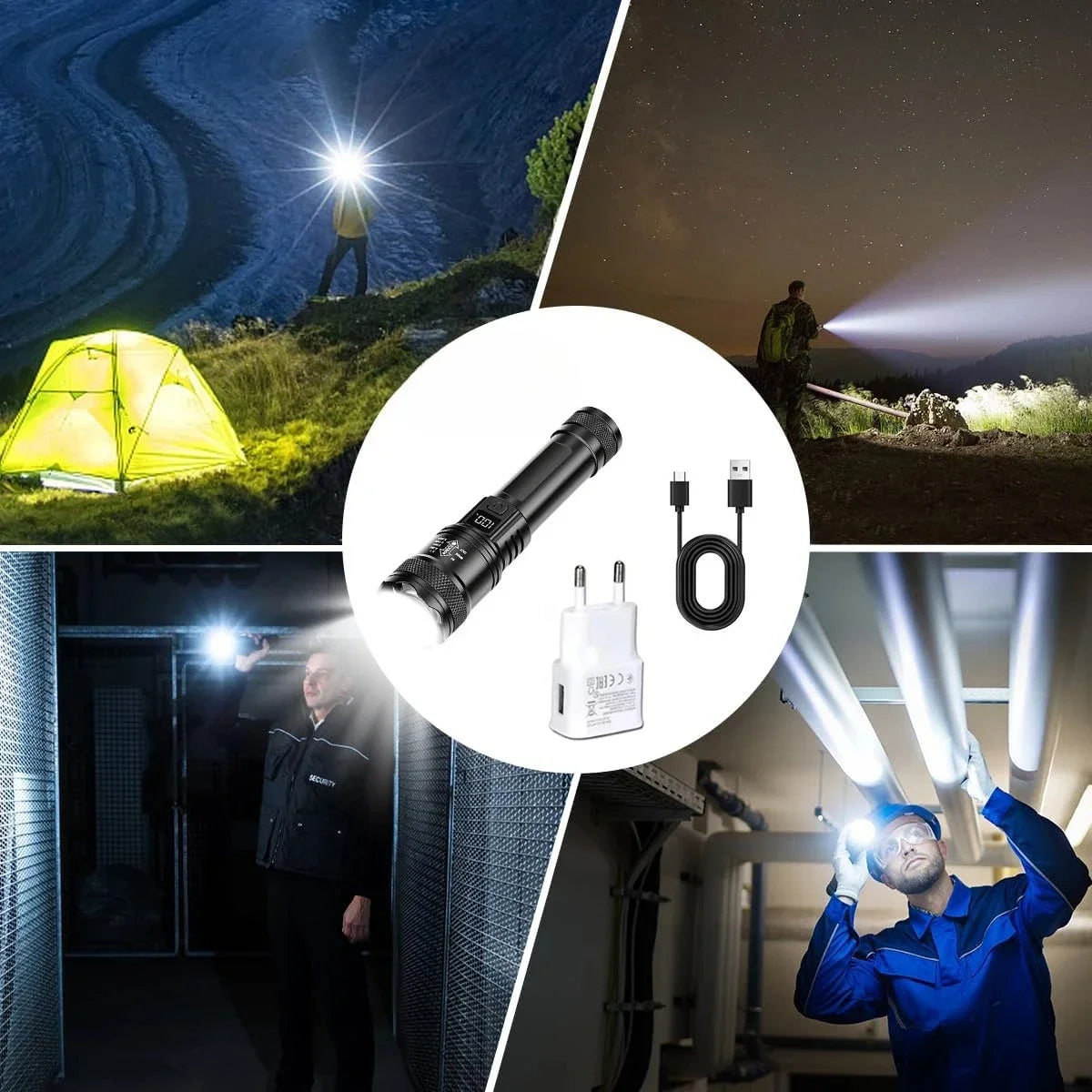 2000LM USB-C Rechargeable Tactical Flashlight – IP67 LED Torch