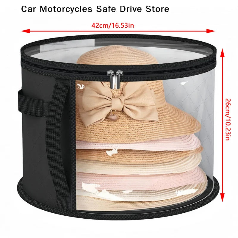 Hat Storage Box Non-woven Clear Bucket Foldable Travel Zipper Clothes