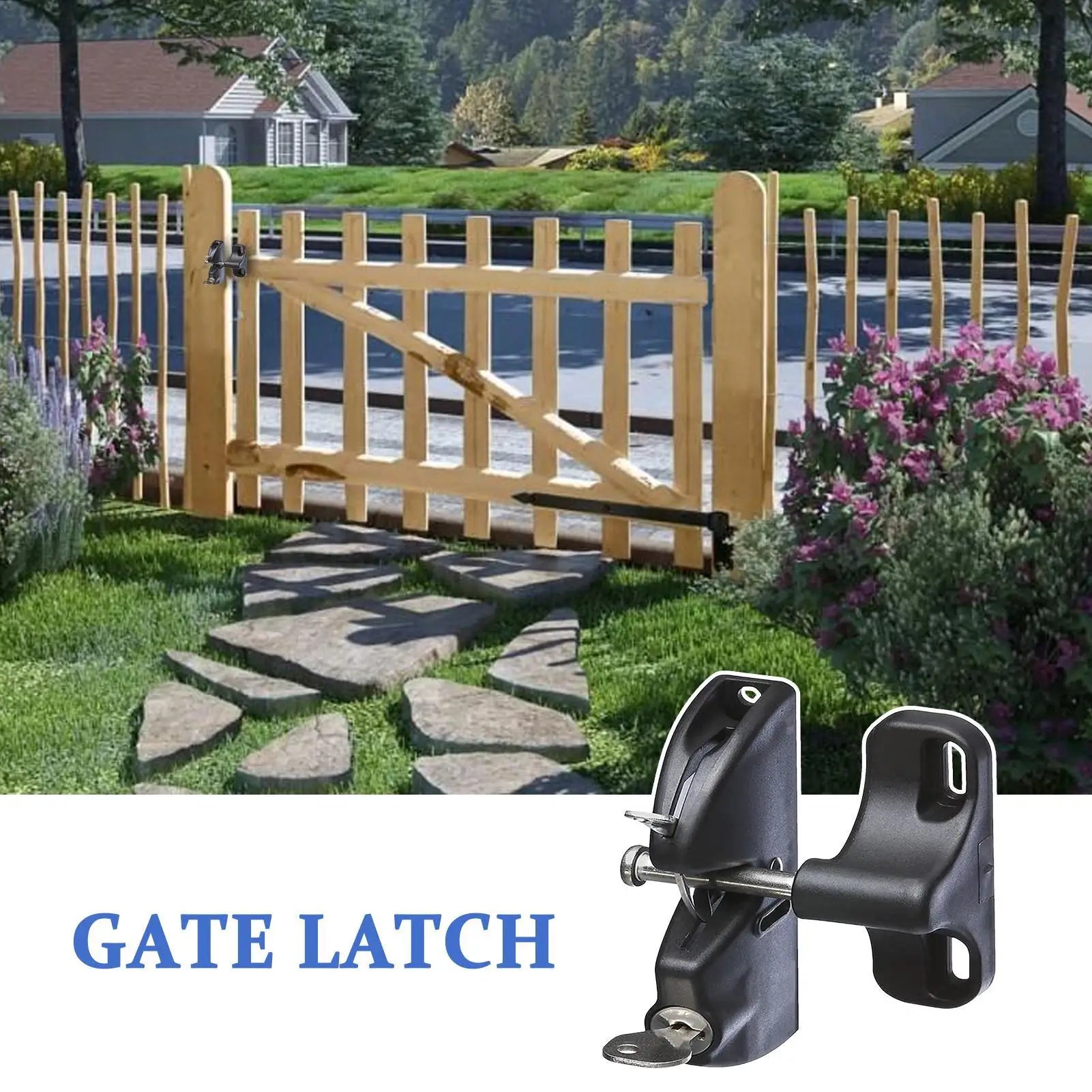Gate Latch Automatic Locking Gate Lock Secure Latch with 2 Keys for Wooden Metal Door Barn Farm Livestock Enclosure Garden Patio Zpaxo