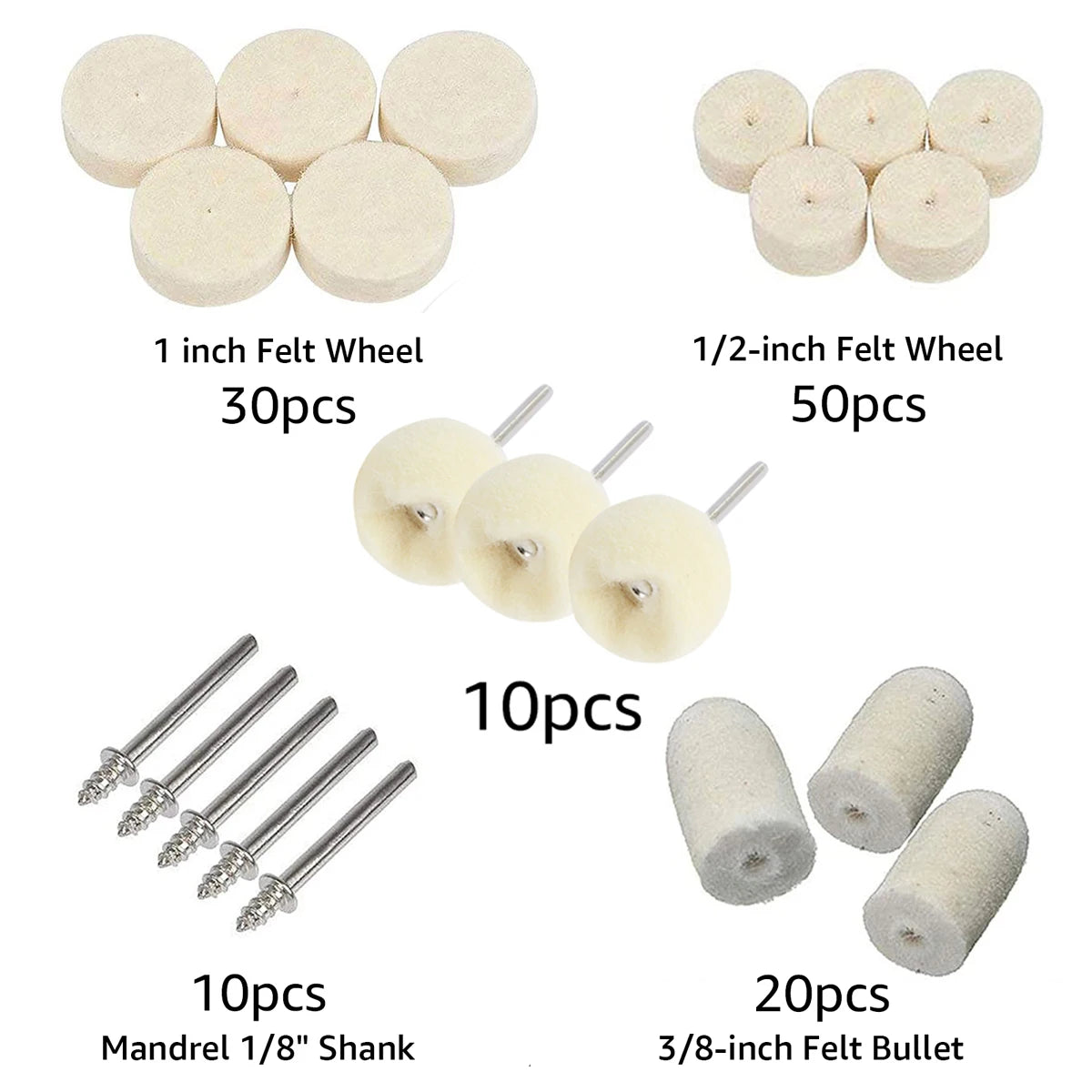 100/120/145PCS Wool Felt Grinding Sanding Head Polishing Wheel Tool Combination Set About 3mm Shank Dremel Dril for Jewelry/Gold Zpaxo 120pcs