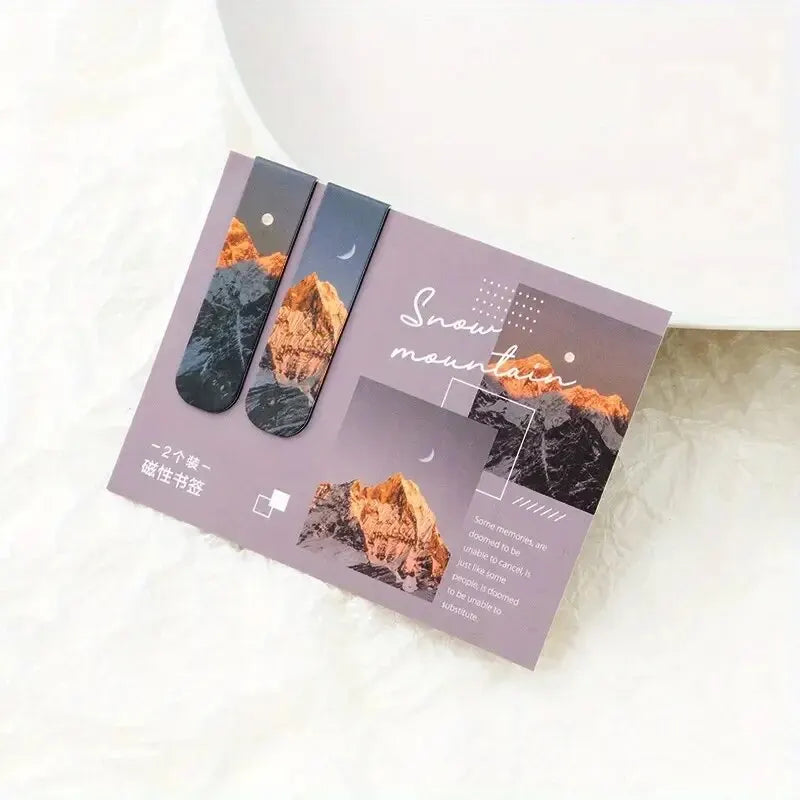 2pcs Fantasy Landscape Bookmarks Kawaii Magnetic Bookmark Book Clips Reading Items Page Holder School Stationery Office Supplies Zpaxo B