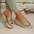 Women Wedges Sandals 2026 New Platform Sandals Women Thick Bottom Weave Strap Slippers Woman Plus Size High Heel Summer Shoes Zpaxo Gold 35