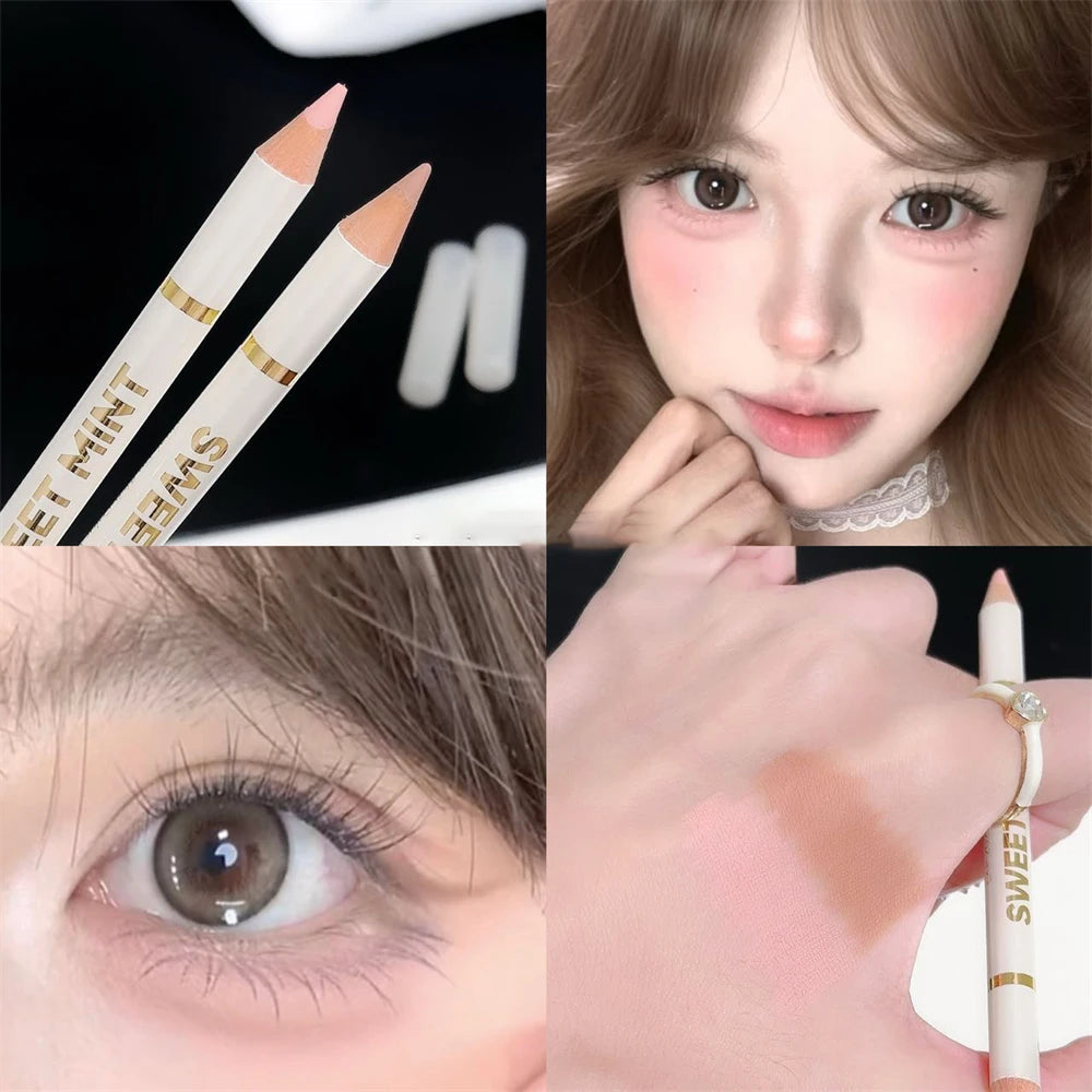 Dual-Ended Aegyosal & Highlighter Pencil Nude Pink Brighten Waterproof Lying Silkworm Pencil for Under Eye Shadow Makeup ﻿Stick Zpaxo W02 Sweet Mint