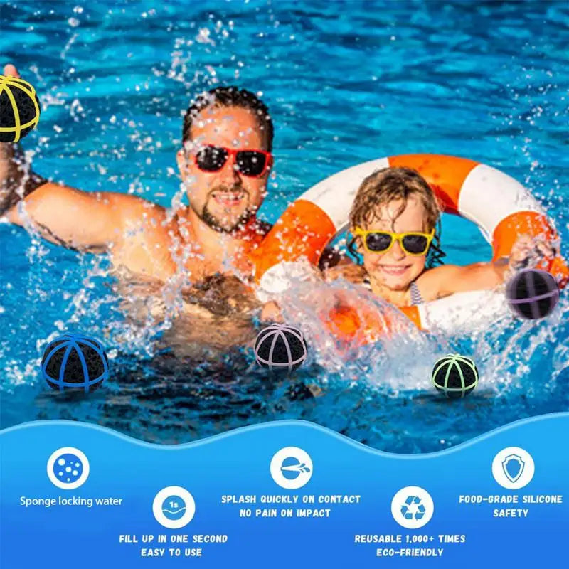 Silicone Water Balls 6X Silicone Refillable Soaker Sponge Balls Throwing Fight Games Pool Play Supplies Fun Outdoor Activities Zpaxo