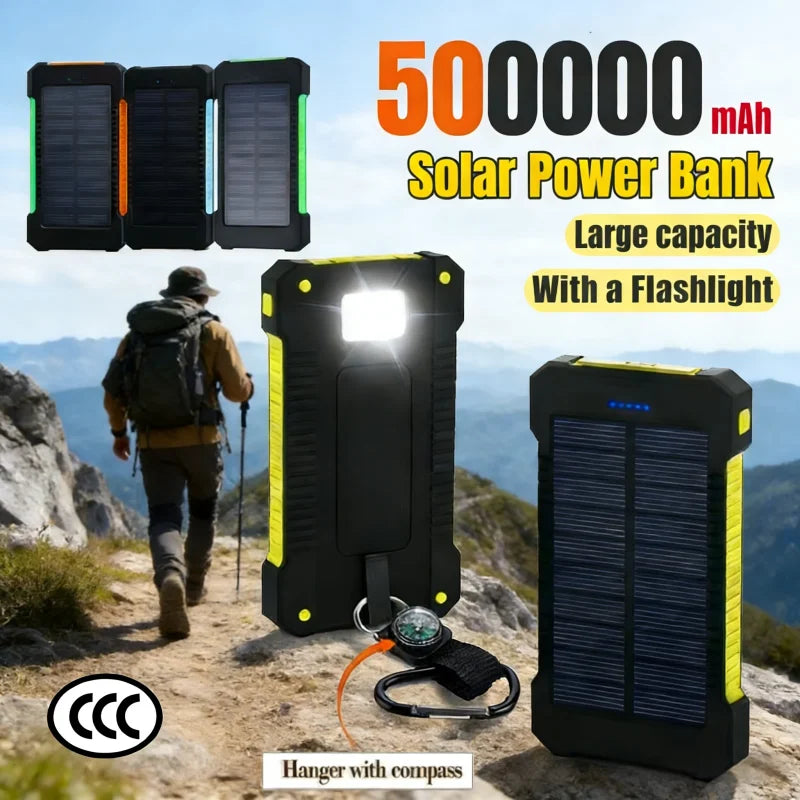 500000mAh Waterproof Outdoor Solar Power Bank Dual USB Travel Portable Solar Charger SOS Flashlight for iPhone Xiaomi Huawei Zpaxo