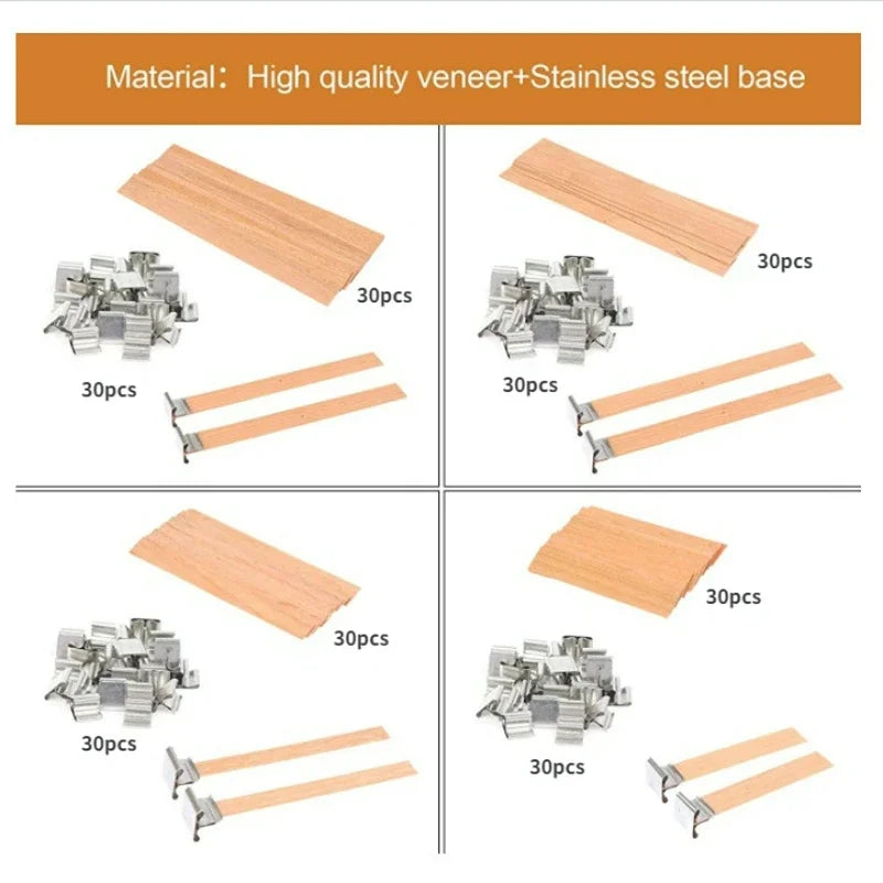 30-Pack Wooden Candle Wicks with Clip Base – Smokeless Candle Making Candle Making Wicks Zpaxo