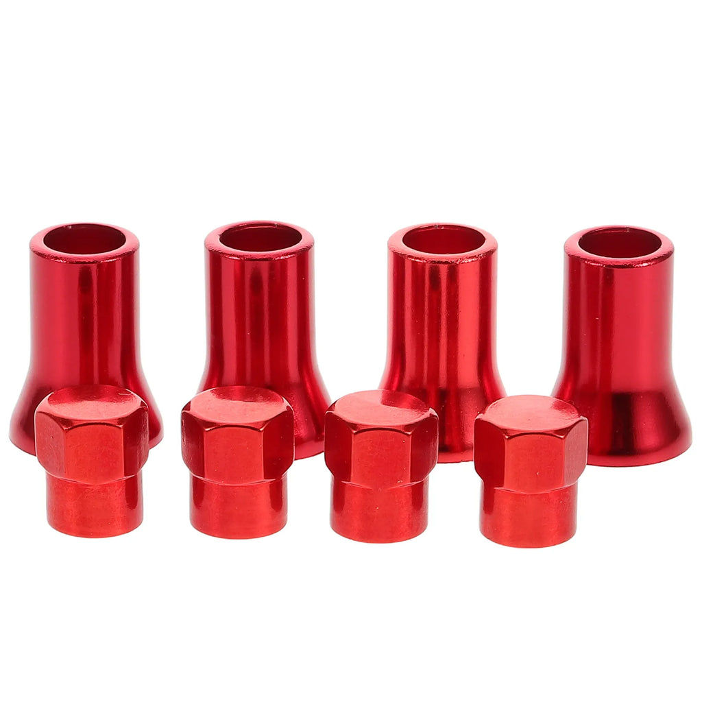 8-Pack Red Aluminum Tire Valve Stem Caps with Sleeves