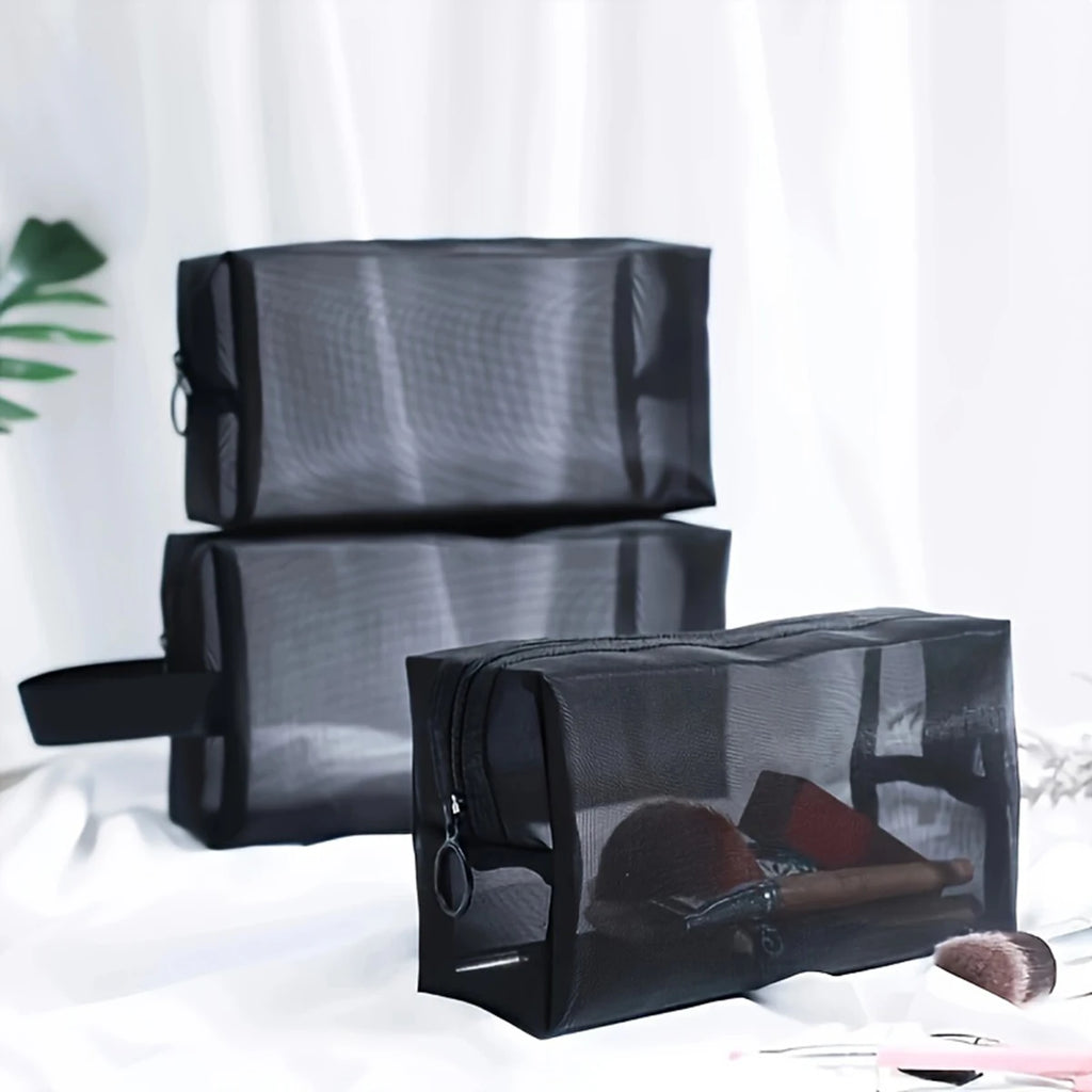 Black Mesh Cosmetic Bag – Travel Makeup & Toiletry Organizer Cosmetic Travel Bag Zpaxo