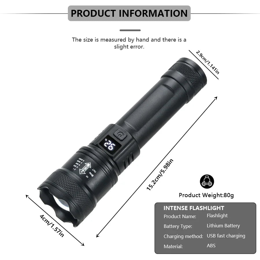 KDULIT Tactical Zoom LED Flashlight – USB Rechargeable Torch