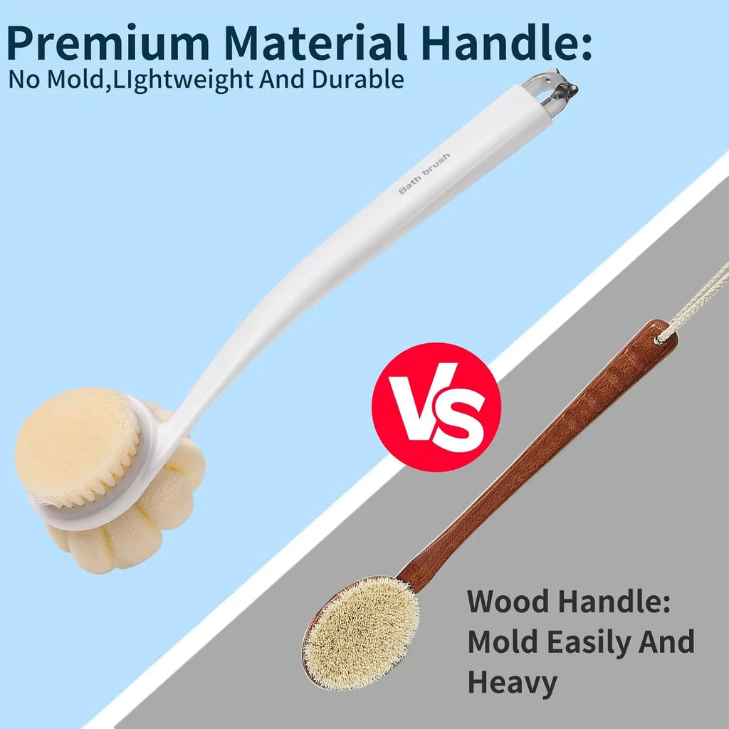 3-in-1 Long Handle Shower Brush – Back Scrubber & Exfoliator