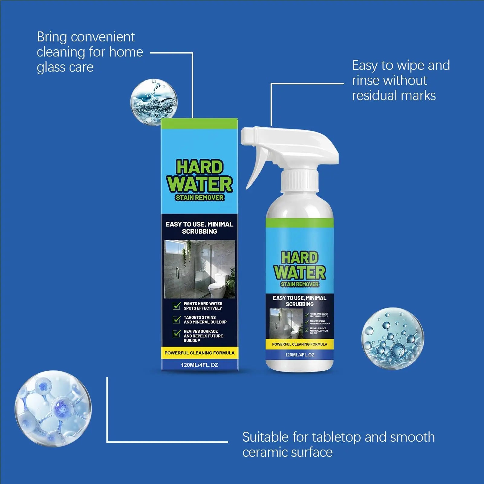 Bathroom Water Stain Remover No Scrub Cleaner Scale Glass Spray