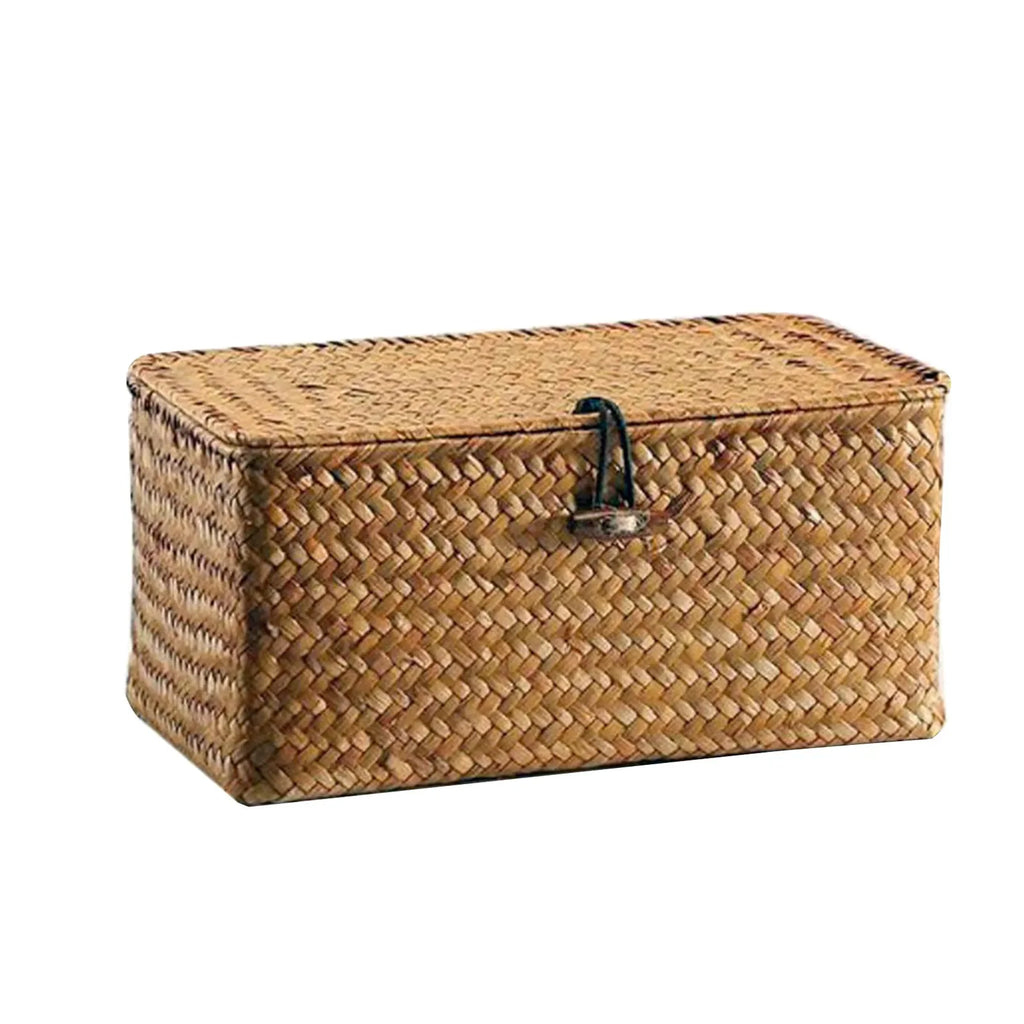 Handmade Wicker Rattan Storage Basket with Lid | Seagrass Wicker Storage Basket Zpaxo