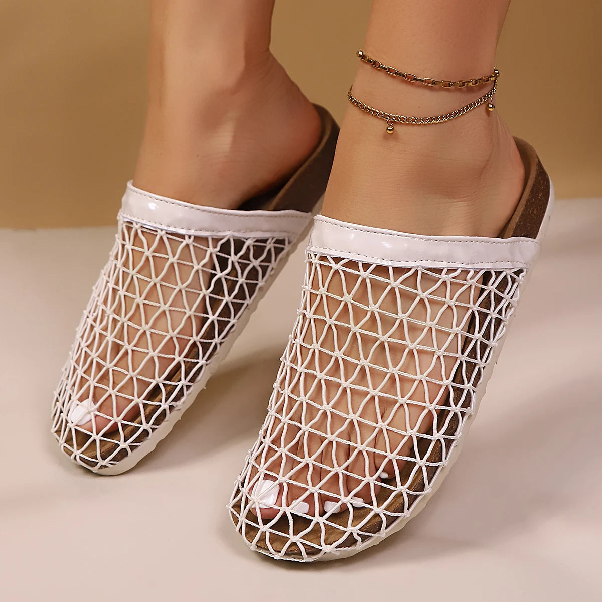 Women Slippers Rubber Sole Slides Fashionable Hollow Out Net Sandals Zpaxo