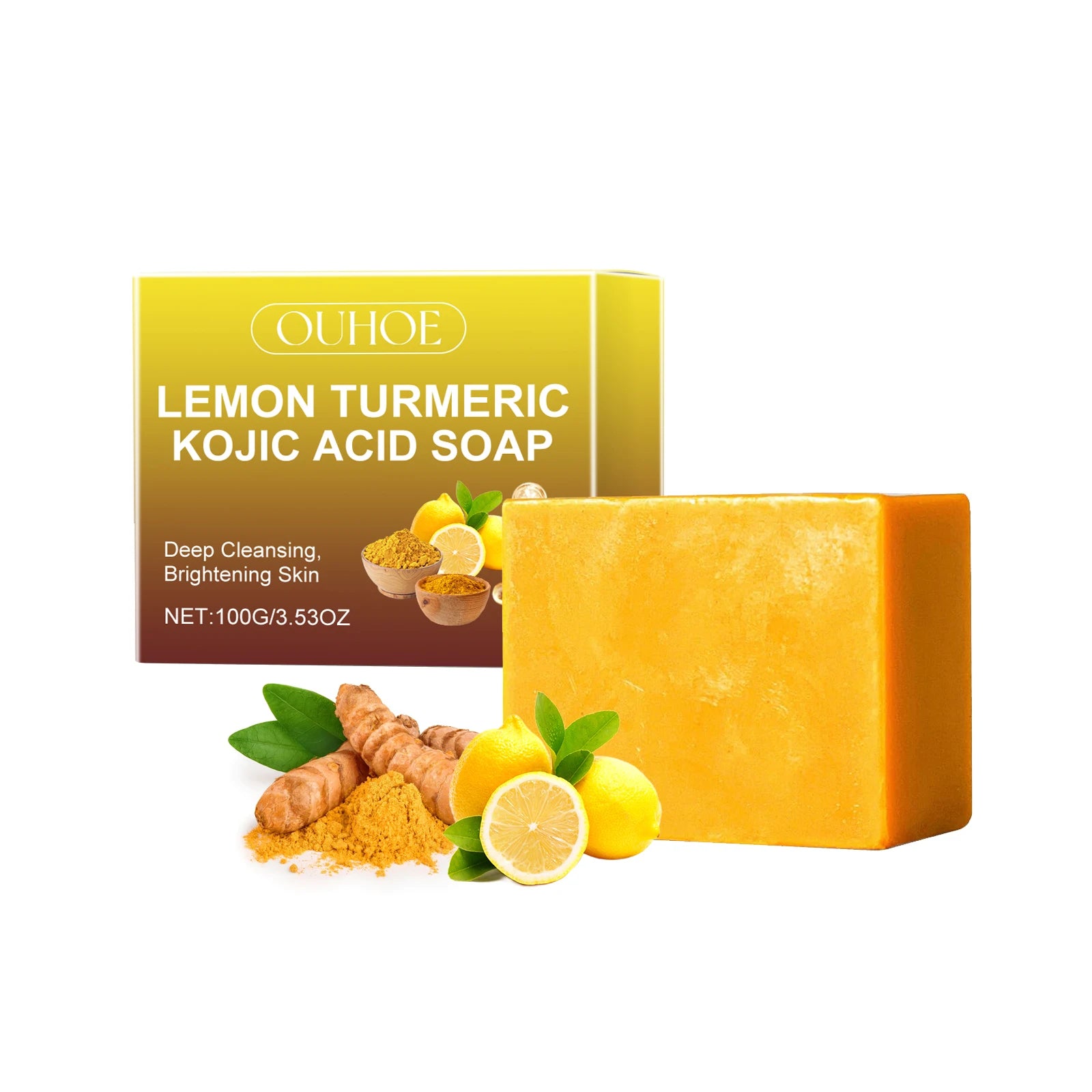 Lemon Turmeric Kojic Acid Brightening Soap | Fade Dark Spots Brightening Bar Soap Zpaxo 100g boxed