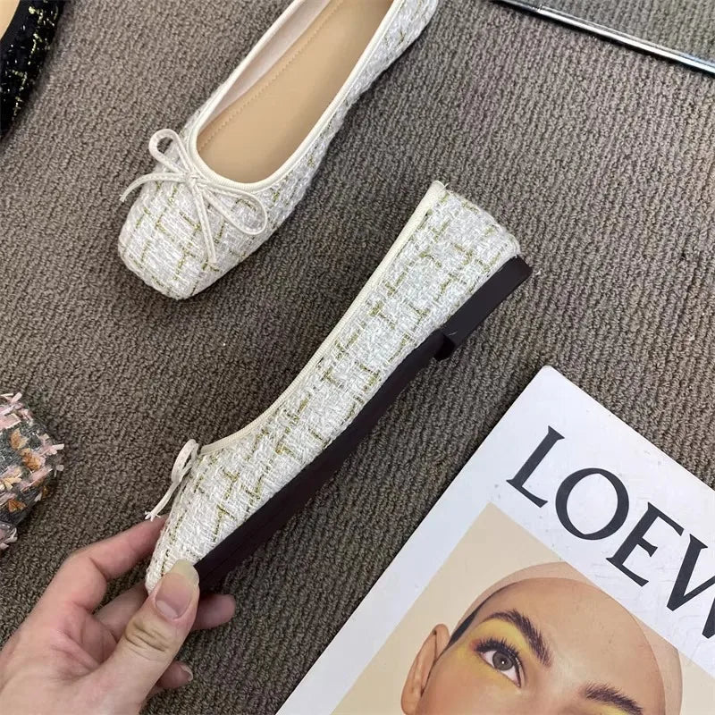 Flat Shoes for Women Large Size Spring Autumn 2024 New Butterfly Bow Shallow Mouth Flat Shoes Women's Square Toe Ballet Shoes Zpaxo