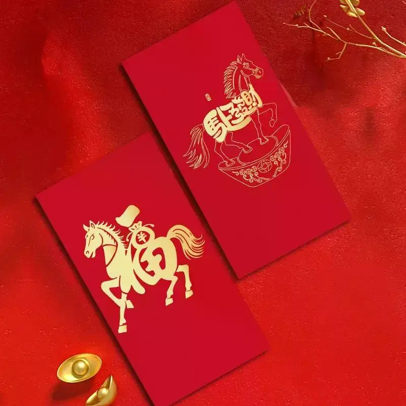 6pcs Pack 2026 Year Of The Horse Chinese New Year Lucky Money Envelopes, Cartoon Red Packet For Spring Festival Zpaxo
