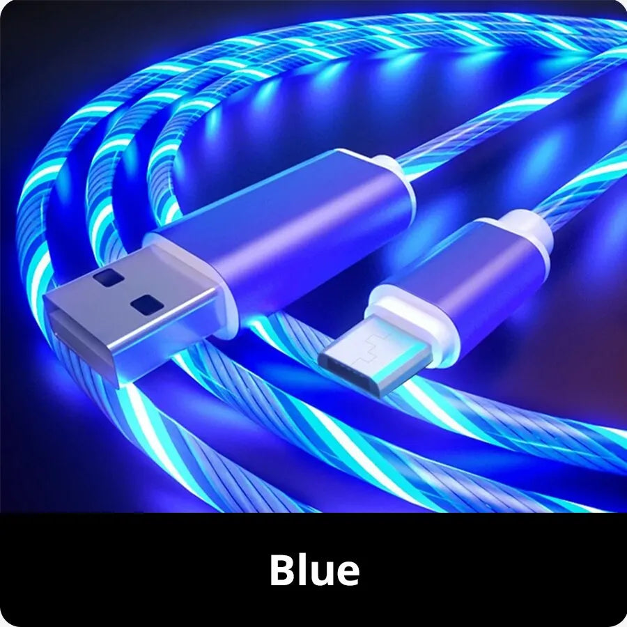 2m C Glowing Cable Mobile Phone Charging Cables LED Light Charger Zpaxo Blue For TYPE-C 2m