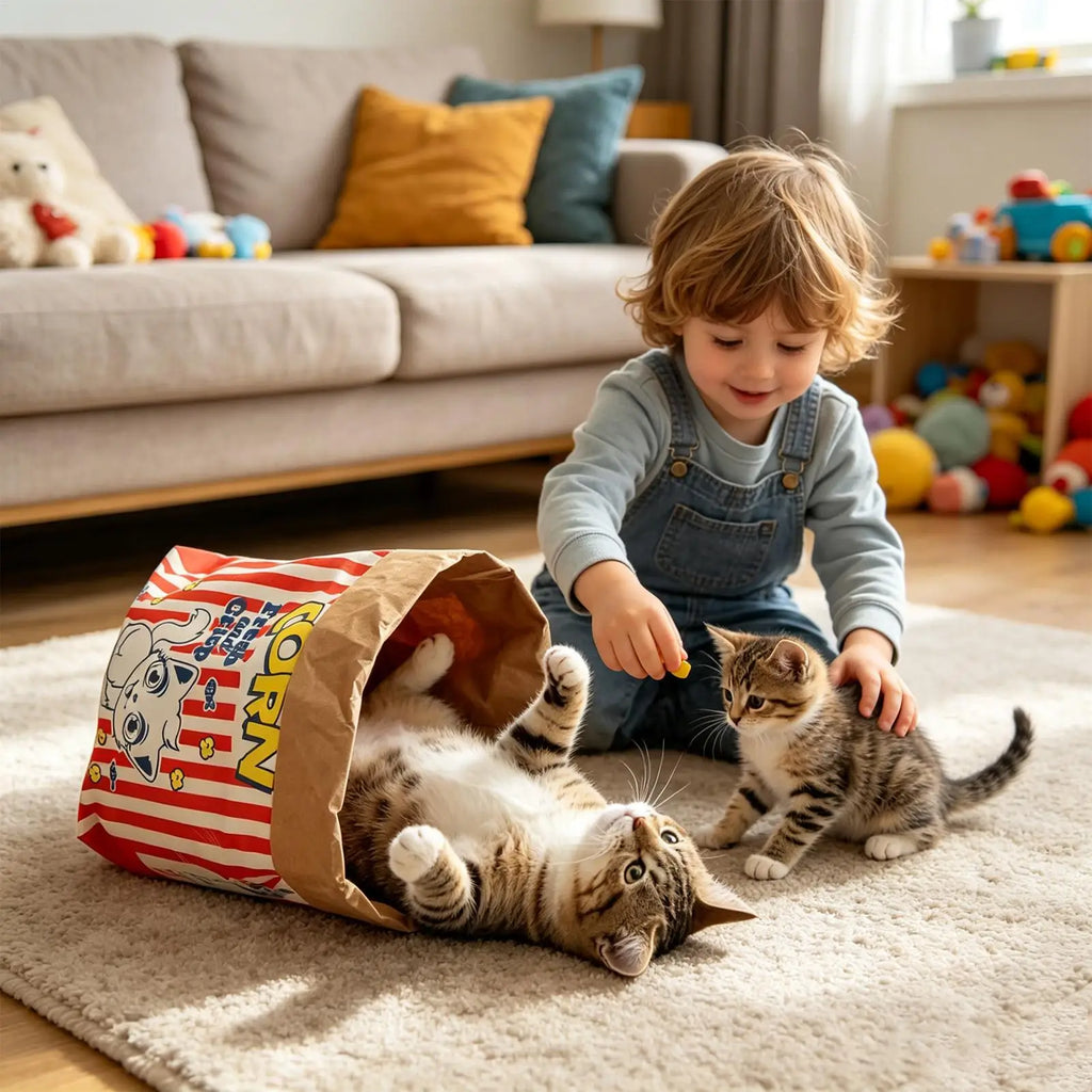 Crinkle Cat Bag Foldable Interactive Crinkle Sack For Cats, Cartoon Cat Crate Hideaway Bed With Carrying Handle Zpaxo