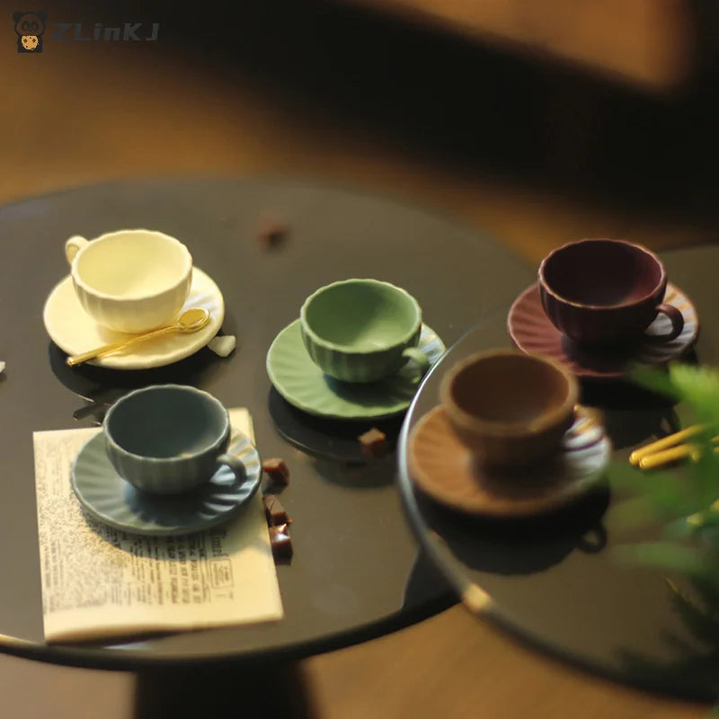 ▶3pcs/set 1:12 Dollhouse Mini Furniture Model DIY Accessories Coffee Cup Saucer Spoon Zpaxo