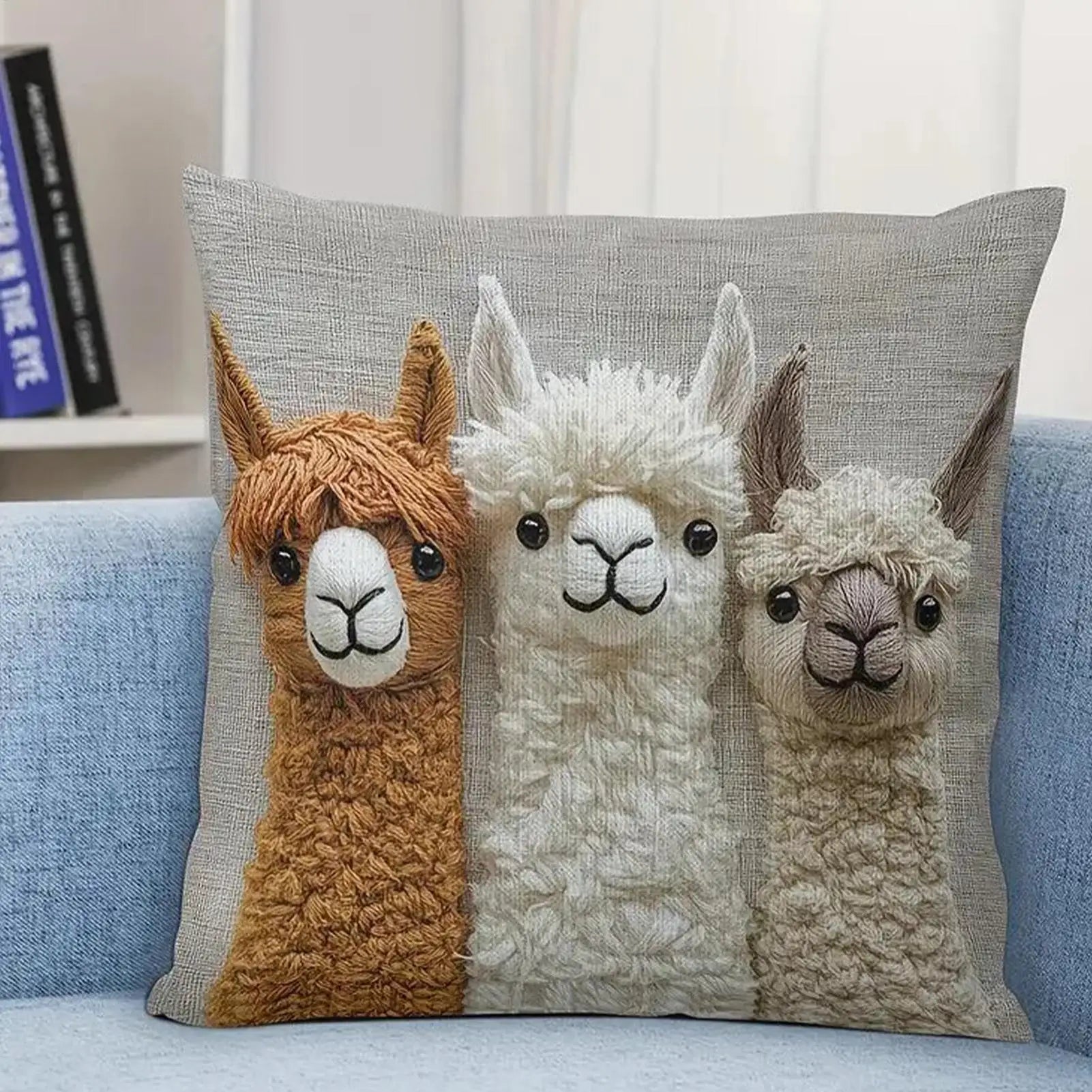 Cute Alpaca Print Throw Pillow Cover 18x18 Inch Soft Farmhouse Decor