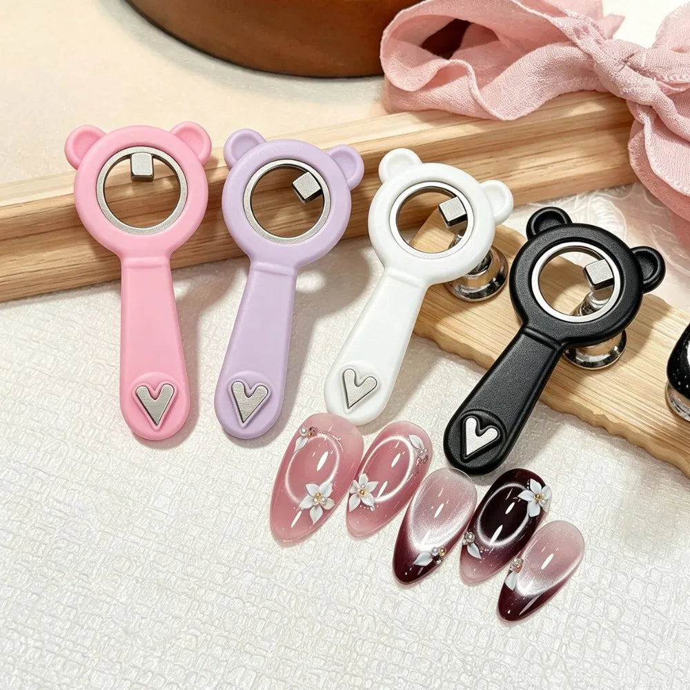Dual-Head Silicone Bear Black Hole Cat Eye Magnet Dual Design Love Hollow Ring Shape Strong Magnetic Manicure Styling Tool Zpaxo