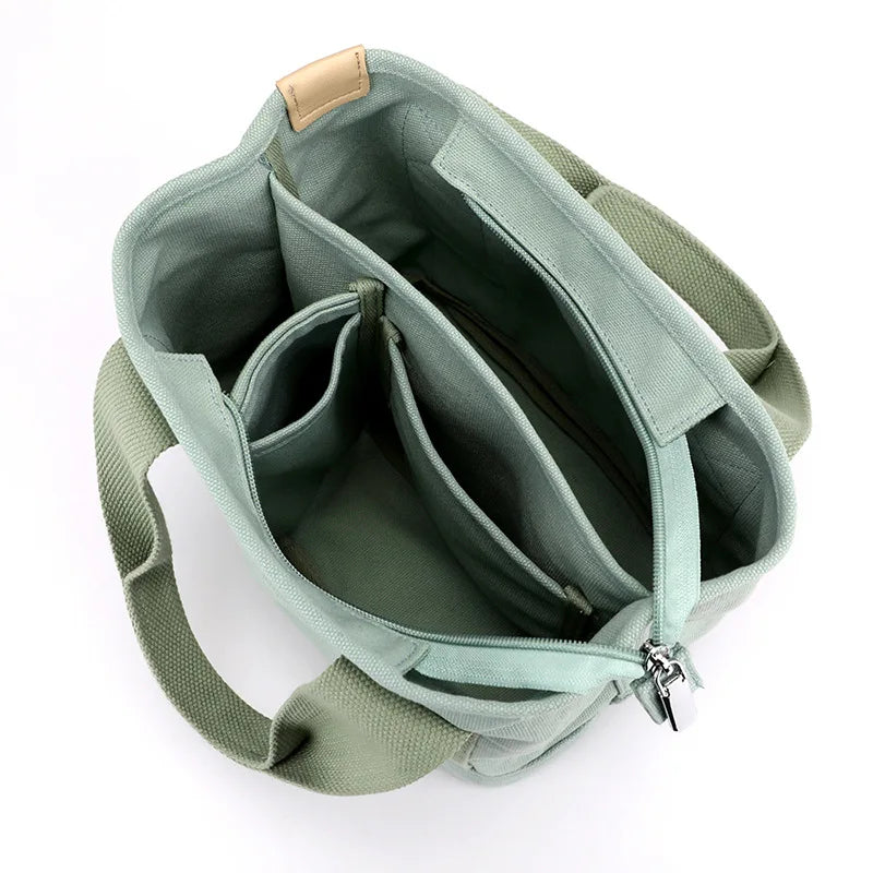 Handheld Thickened Canvas Mobile Phone Bucket Tote Bag Small Bag with Zipper Compartment Bag Simple Shoulder Bag Birthday Gift Zpaxo