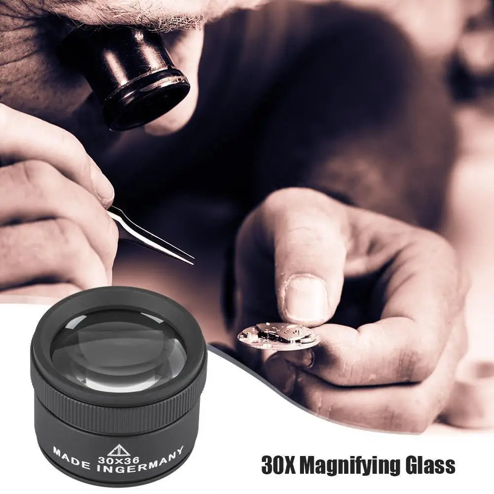 Portable 30X Magnifying Glass Handheld Lightweight K9 Optical Lens