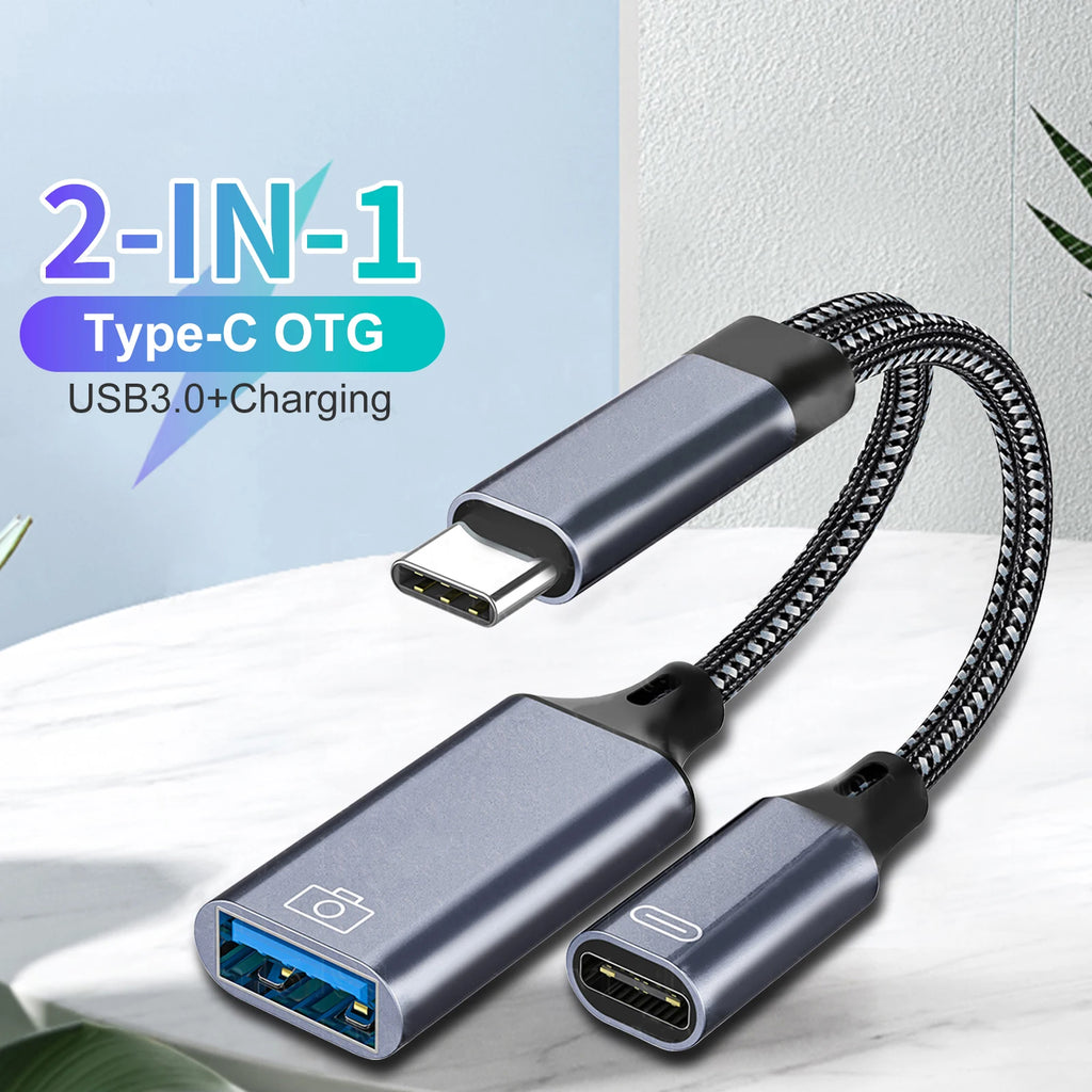 2 in 1 OTG Adapter Type USB C to USB A Data Transfer Converter with PD Charging Port for iPhone 15 Macbook Samsung Xiaomi Huawei Zpaxo