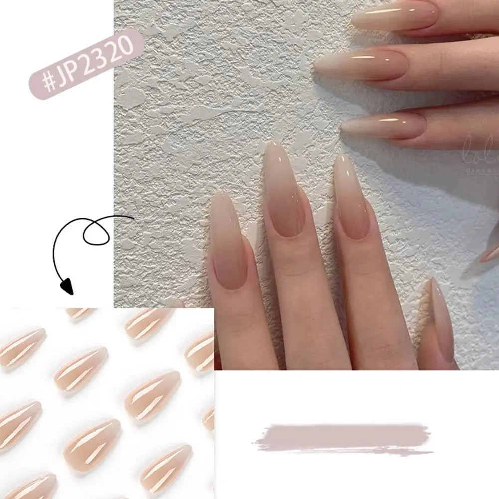 24 Long Almond False Nails French Simple Gradient Fake Nail Tips DIY Zpaxo