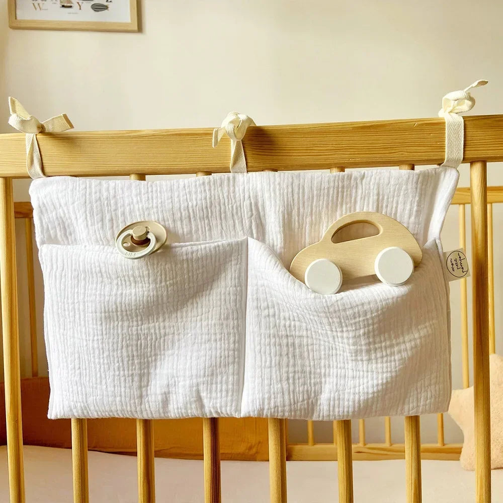 Baby Crib Storage Bag Cotton Double Pouch Newborn Bed Headboard